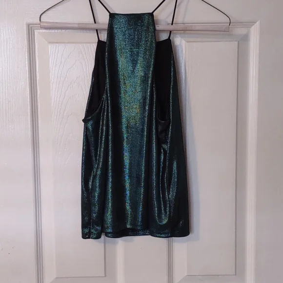 Spaghetti strap green glitter top - Picture 2 of 4